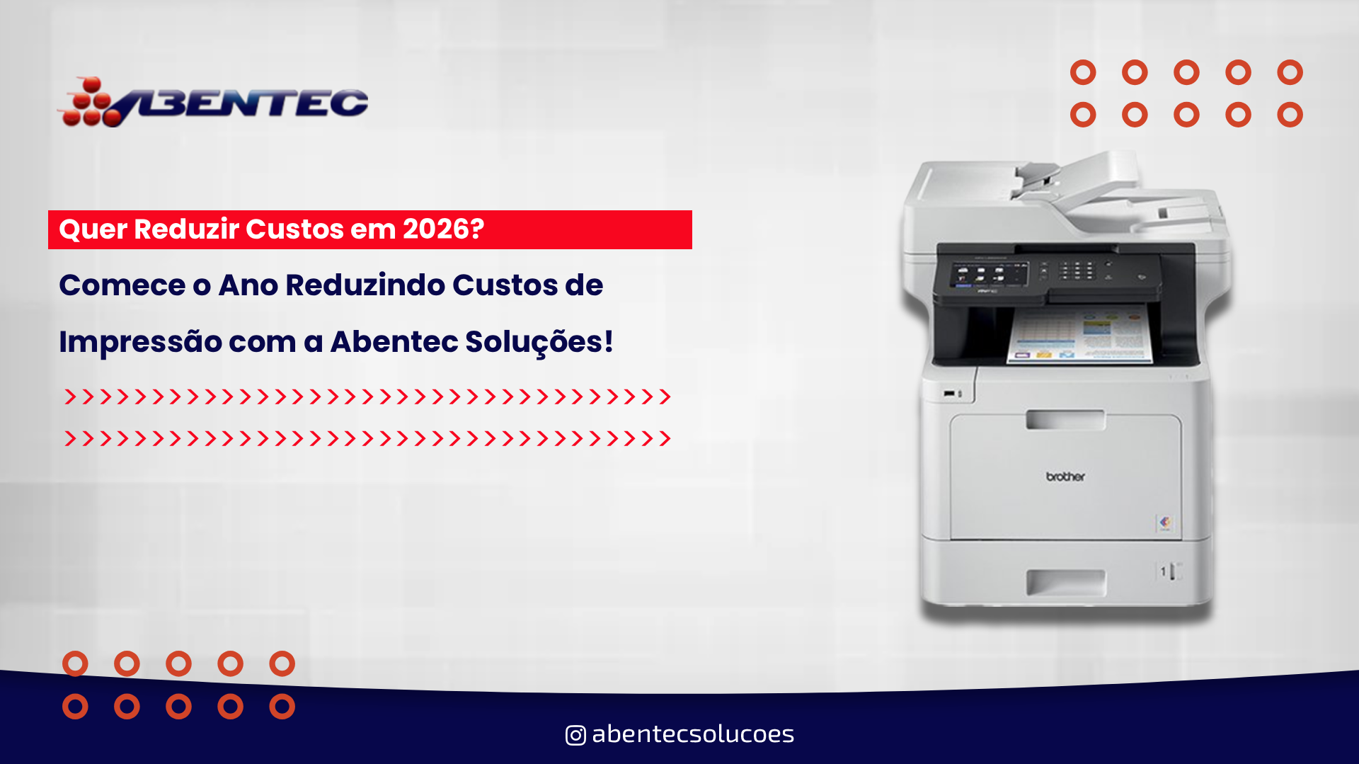 Quer Reduzir Custos em 2026? Comece o Ano Reduzindo Custos de Impressão com a Abentec Soluções! Janeiro é o mês perfeito para rever estratégias e alinhar metas. Muitas empresas iniciam o ano com foco em reduzir despesas e aumentar a eficiência, mas um dos custos que passa despercebido é o da impressão. Toners, cartuchos, manutenção e até o tempo perdido com equipamentos parados podem pesar no orçamento sem que gestores percebam. A Abentec Soluções, com mais de duas décadas de experiência, oferece uma alternativa prática e econômica: a locação de impressoras, multifuncionais e scanners. Com esse modelo, sua empresa elimina gastos elevados de aquisição, garante suporte técnico especializado e mantém equipamentos sempre em perfeito funcionamento. Além disso, a Abentec fornece suprimentos originais e compatíveis, assegurando qualidade e economia em cada impressão. Ao optar pela locação, você transforma um custo fixo em investimento inteligente. Em vez de se preocupar com imprevistos, sua empresa conta com contratos sob medida, manutenção preventiva e atendimento ágil. Isso significa mais produtividade, menos desperdício e maior previsibilidade financeira. E não para por aí: a Abentec também apoia práticas sustentáveis, como a reciclagem de cartuchos e toners, ajudando sua empresa a alinhar economia com responsabilidade ambiental. Em 2026, dê o primeiro passo para um ano mais eficiente. Reduza custos de impressão e aumente os resultados com a Abentec Soluções. Porque imprimir mais não precisa significar gastar mais.